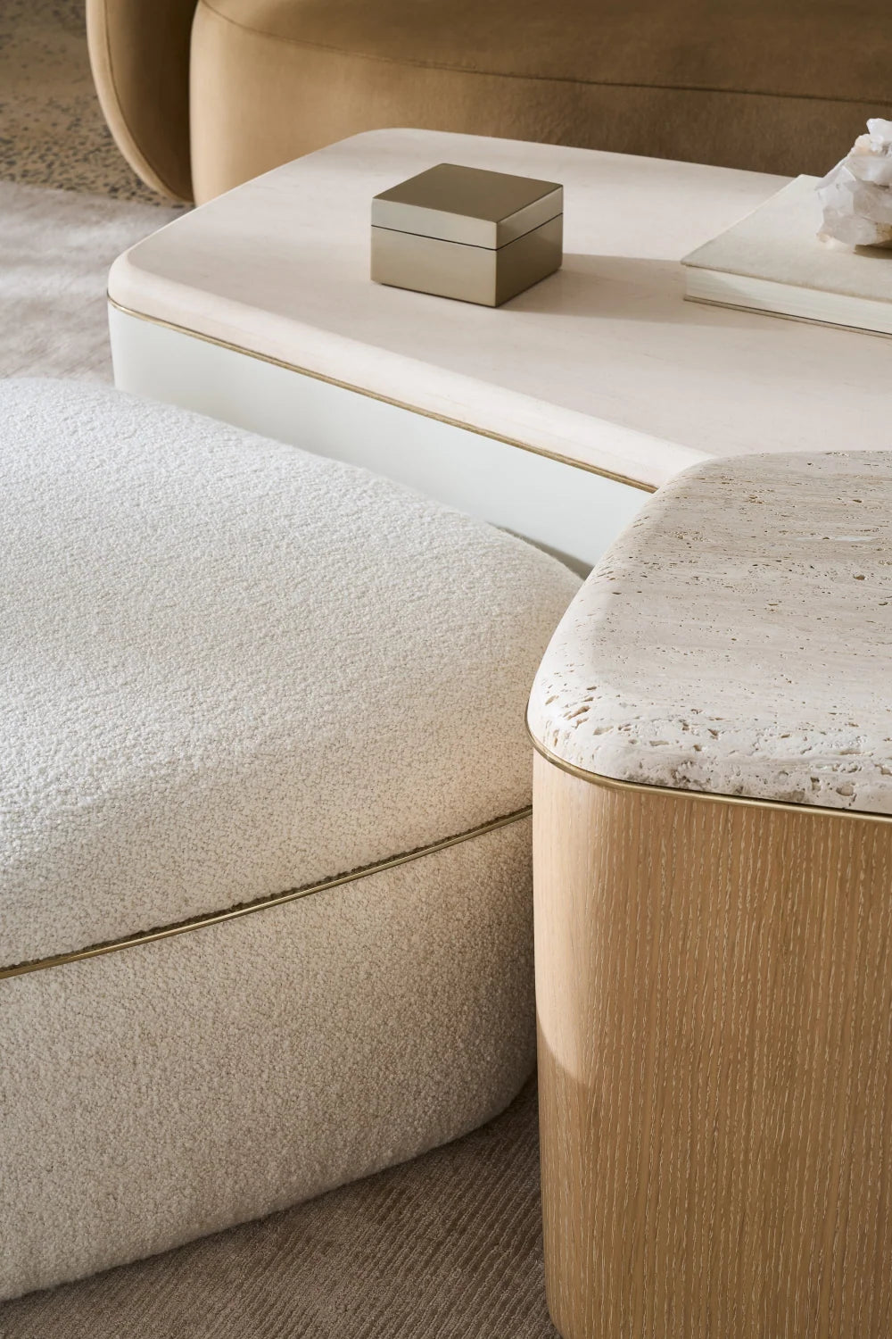 Luxury Ivory Boucle Travertine Coffee Table Modern Italian Style for Villa