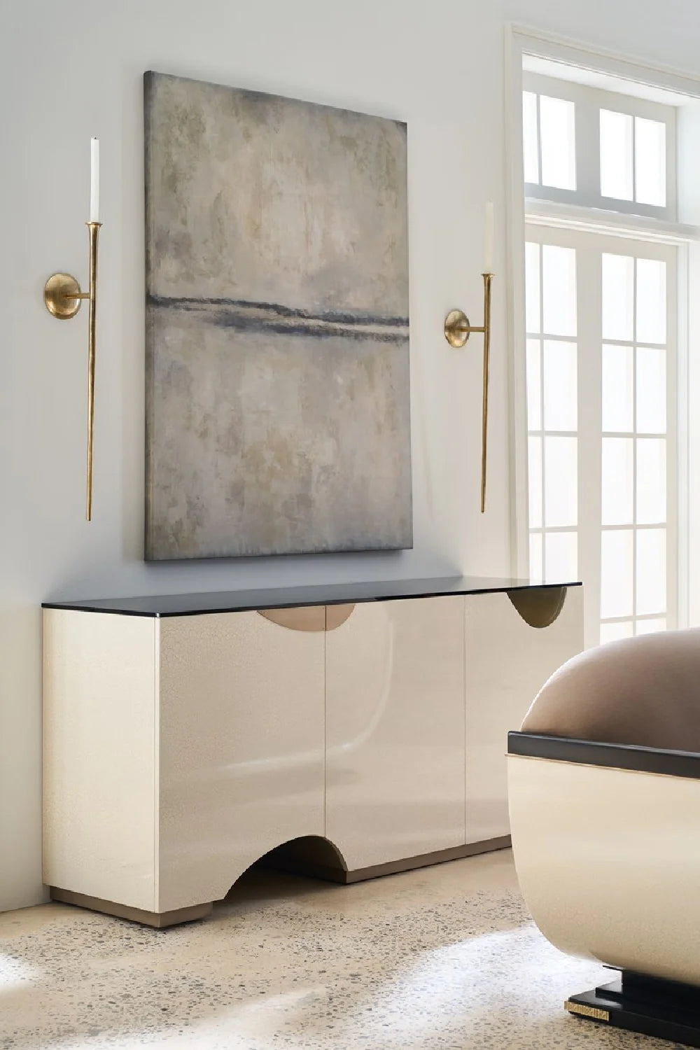 Luxury Ivory Craze 3-Door Media Console Modern Italian Style for Villa