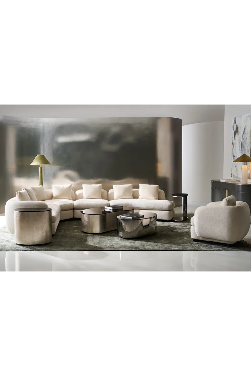 Luxury Ivory Linen Swivel Accent Chair European Style for Villa