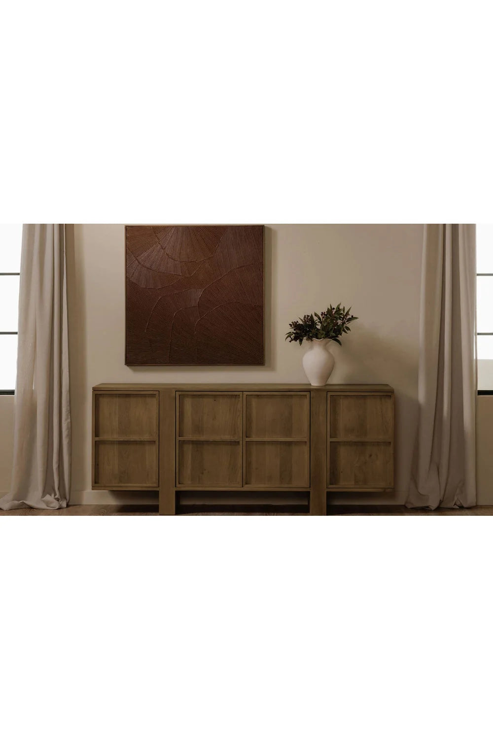 Luxury Japandi Oak 4-Door Sideboard European Style for Villa