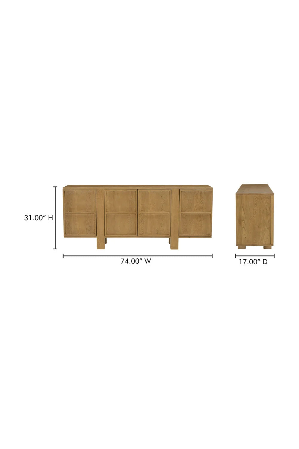 Luxury Japandi Oak 4-Door Sideboard European Style for Villa