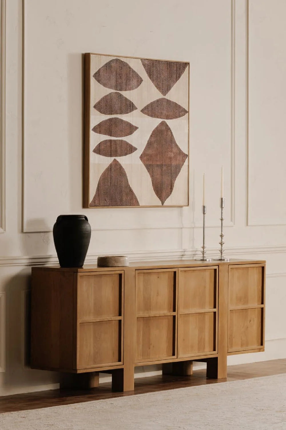 Luxury Japandi Oak 4-Door Sideboard European Style for Villa