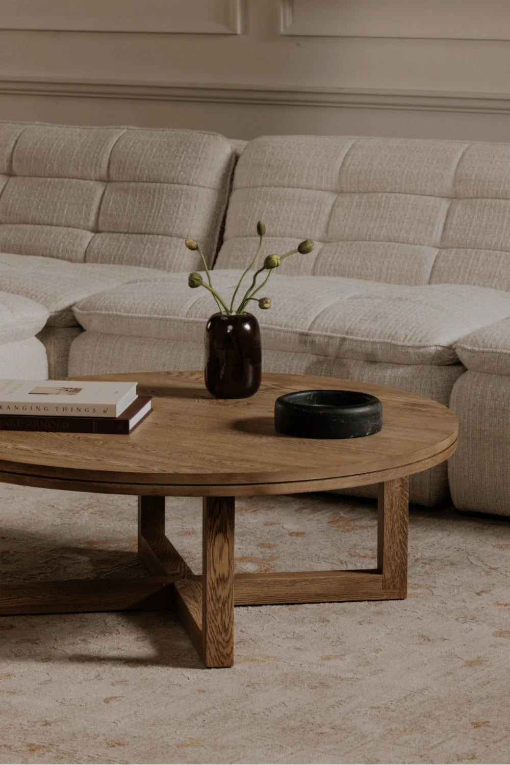 Luxury Joel Round Solid Oak Coffee Table Modern Italian Style for Villa