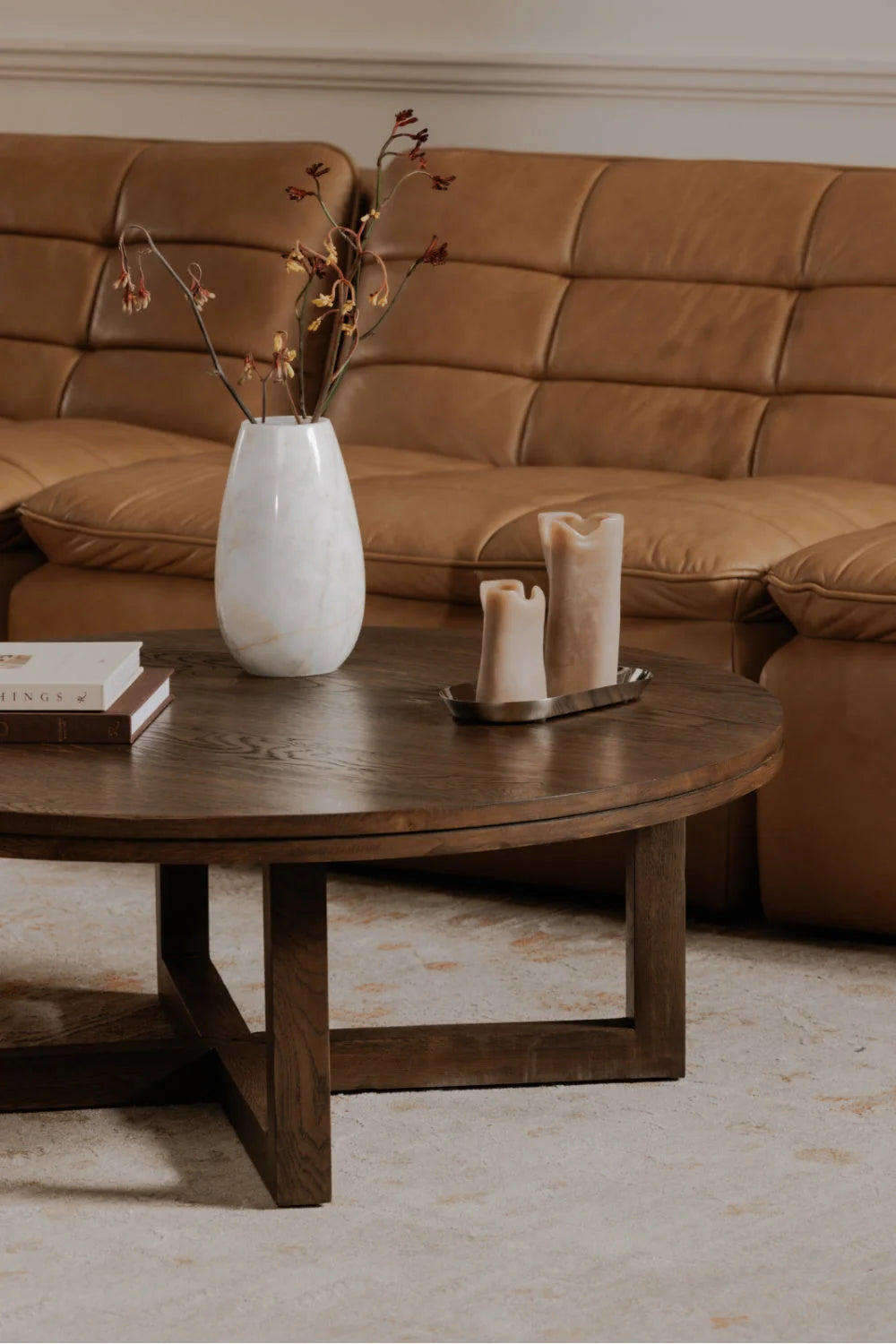 Luxury Joel Round Solid Oak Coffee Table Modern Italian Style for Villa