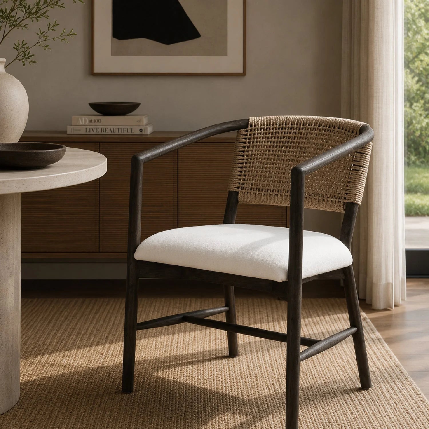 Luxury Jute Twine Accent Chair Modern Italian Style for Villa