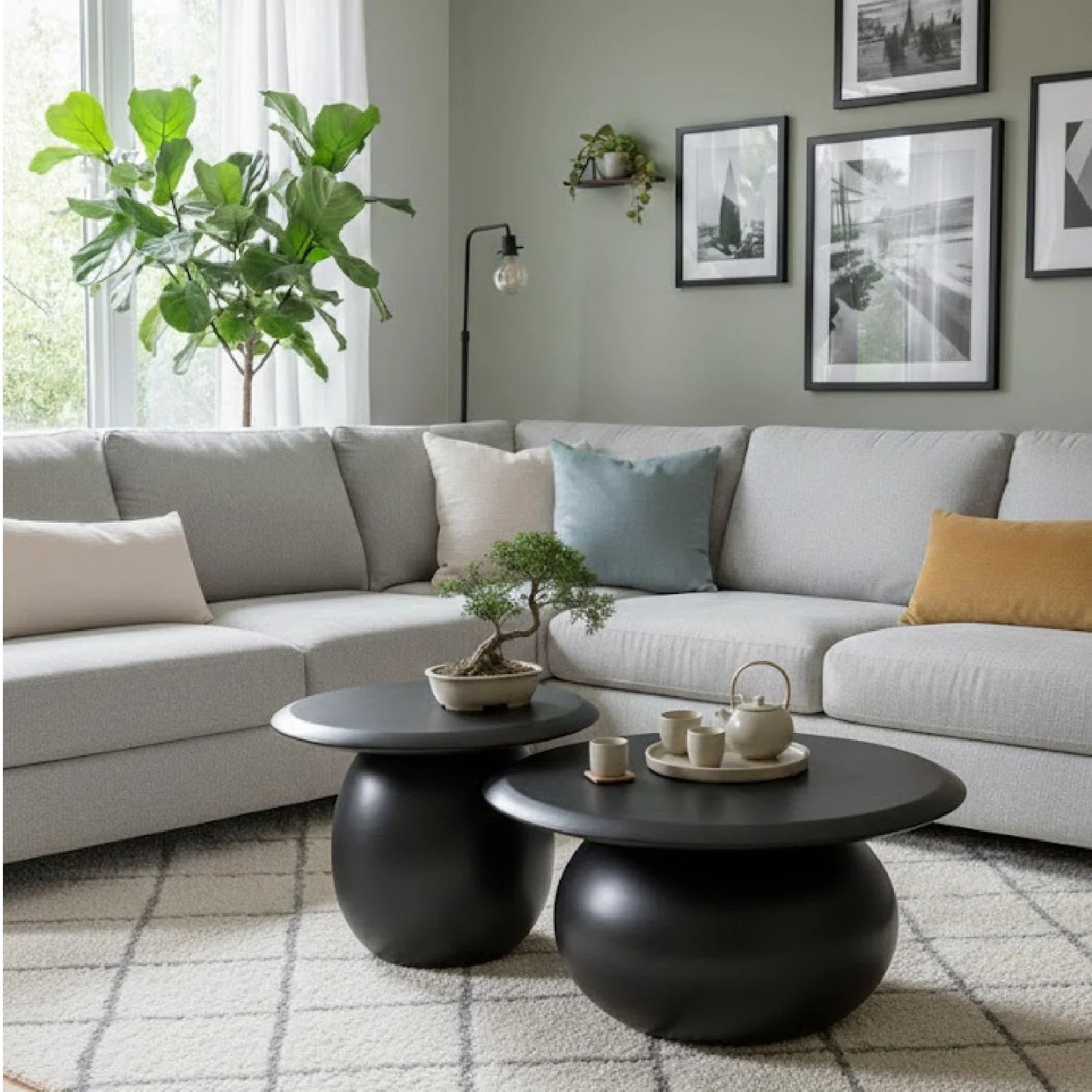 Luxury Kalvin Concrete Nesting Coffee Tables Modern Italian Style for Villa