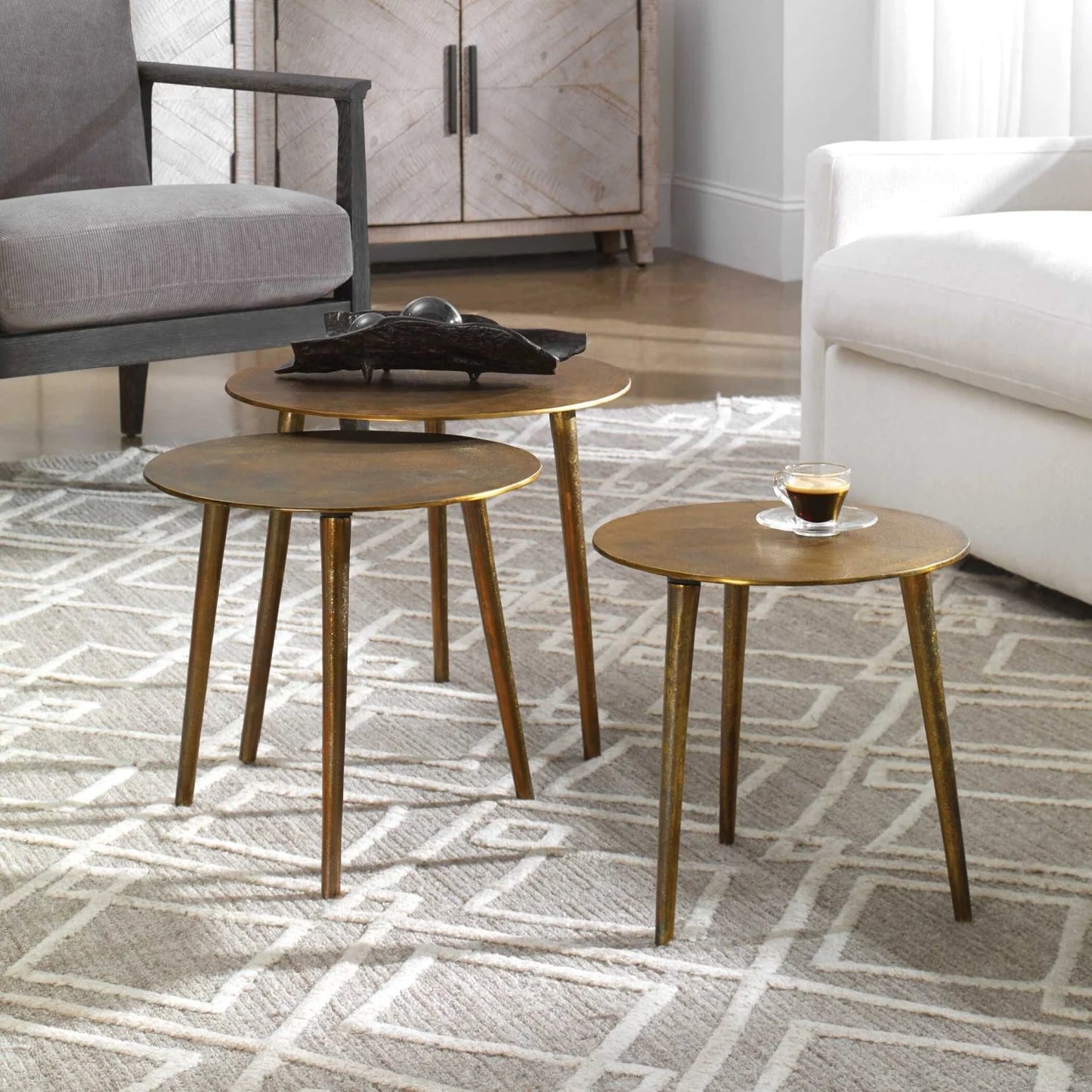 Luxury Kasai Antique Gold Nesting Coffee Tables Modern Italian Style for Villa