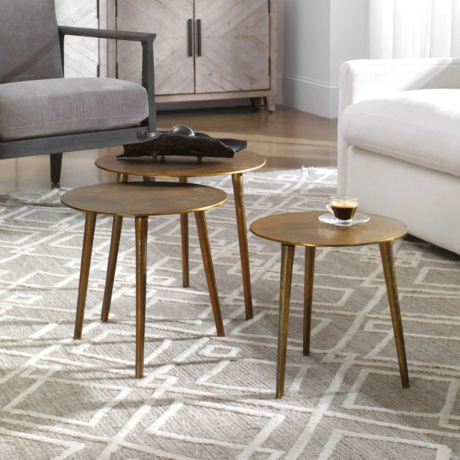 Luxury Kasai Antique Gold Nesting Coffee Tables Modern Italian Style for Villa
