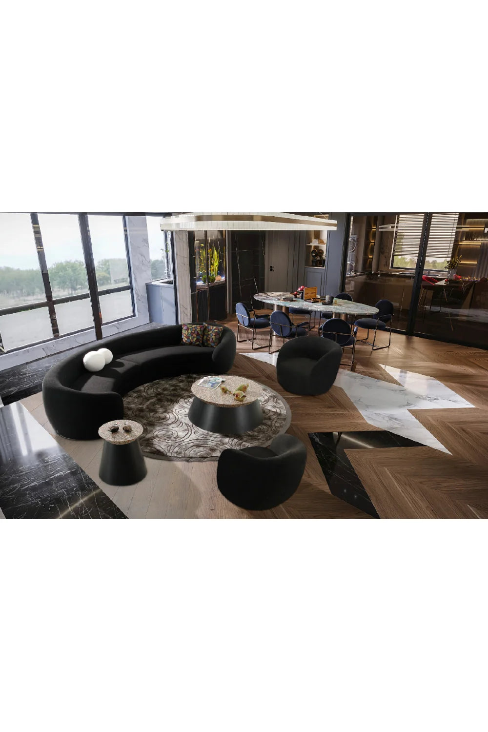 Luxury Kilmer Fabric Curved Sectional Sofa Modern Italian Style for Villa