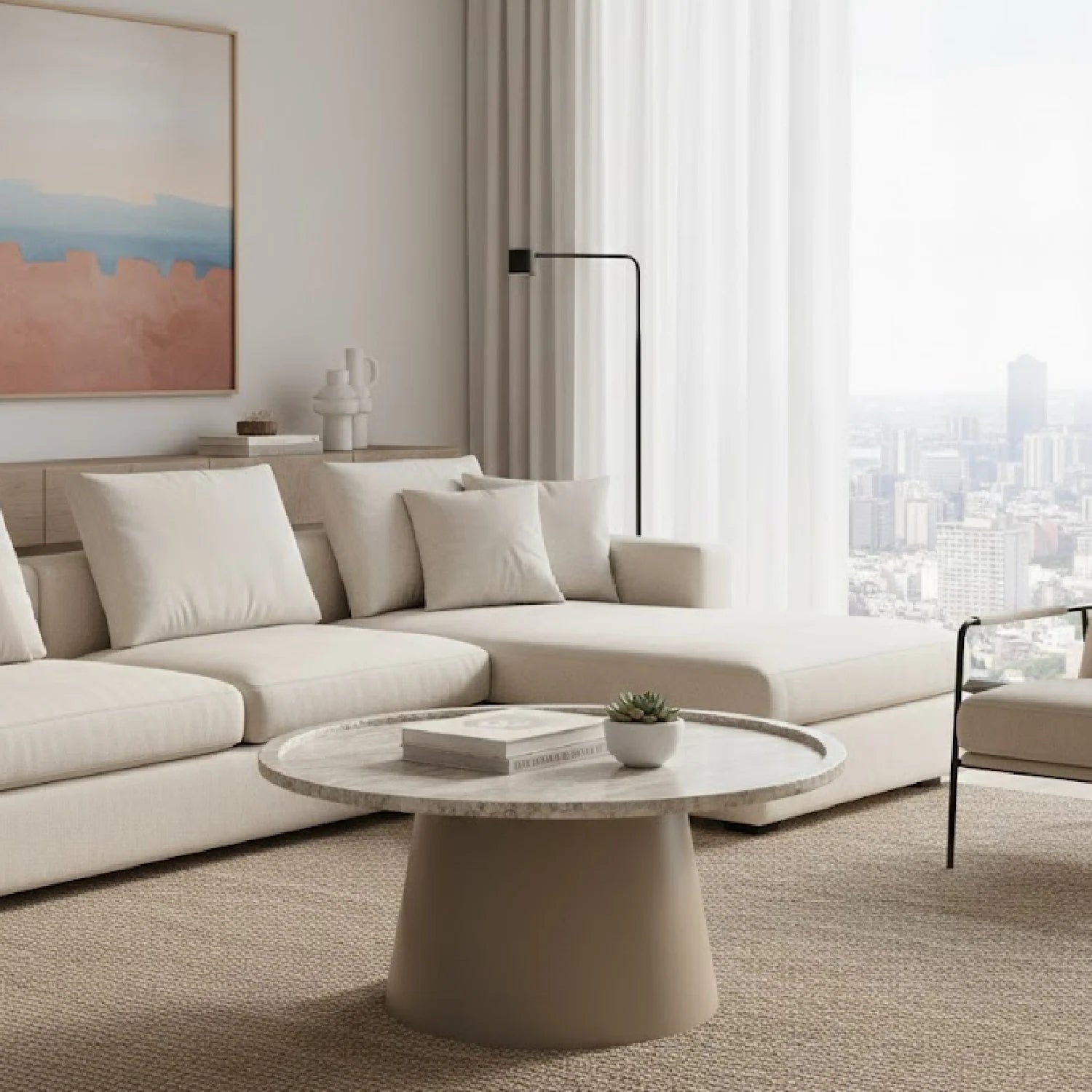 Luxury Kimberley Round Marble Tray Coffee Table Modern Italian Style for Villa