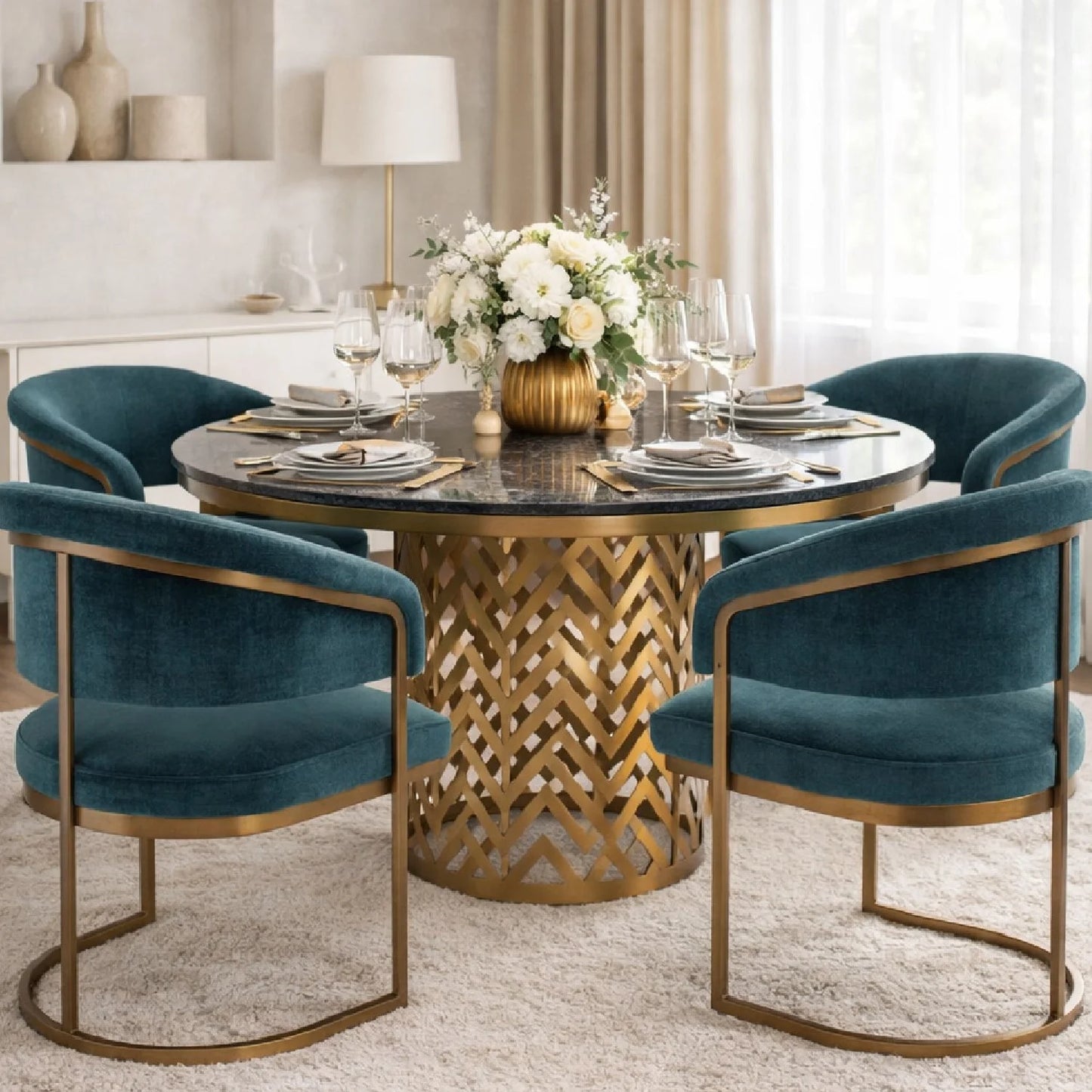 Luxury Kowal Round Marble Dining Table Modern Italian Style for Villa