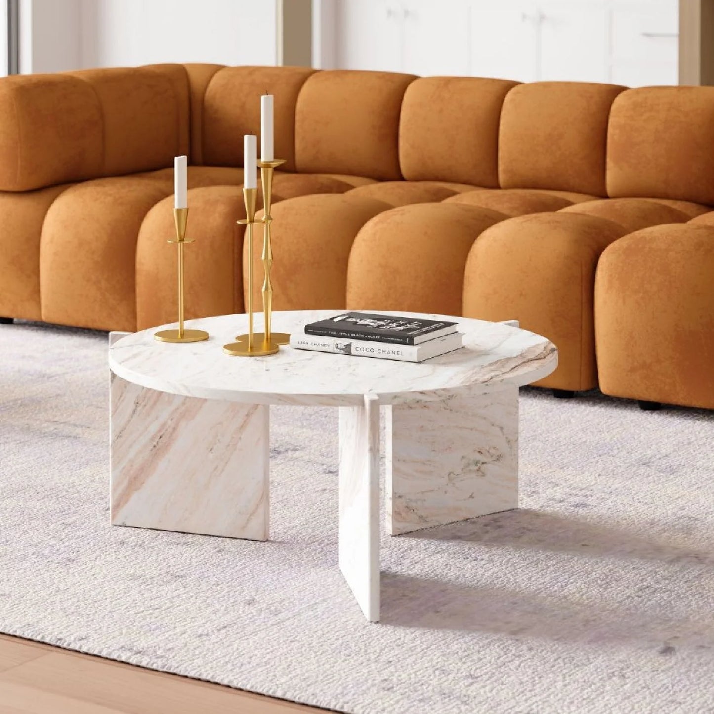 Luxury Lancaster Round Marble Coffee Table Modern Italian Style for Villa