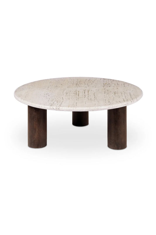 Luxury Landon Beige Travertine Round Coffee Table Modern Italian Style for Villa