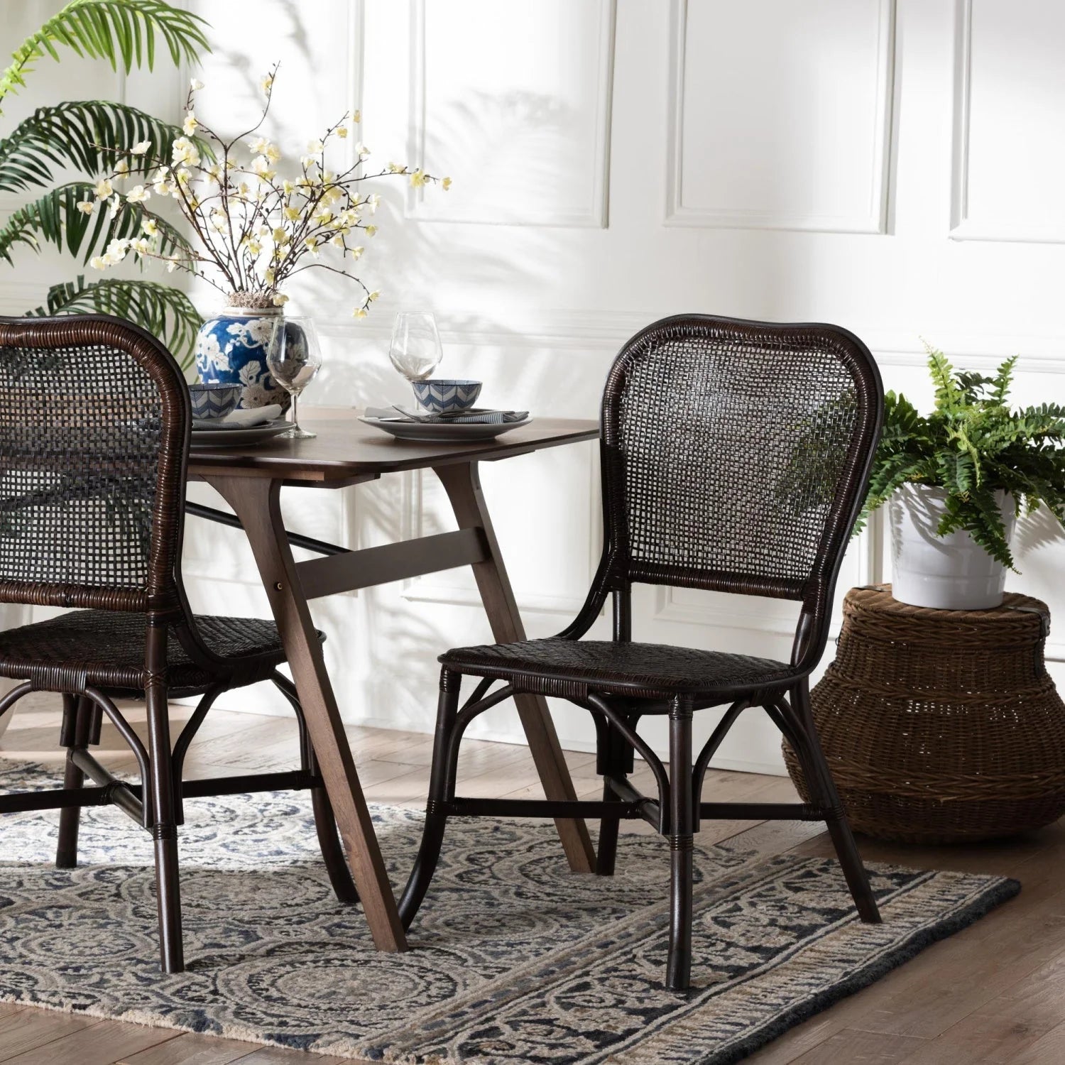 Luxury Latticed Rattan Dining Chairs European Style for Villa