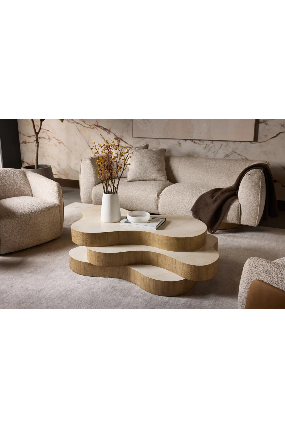 Luxury Layered Freeform Concrete Coffee Table Modern Italian Style for Villa