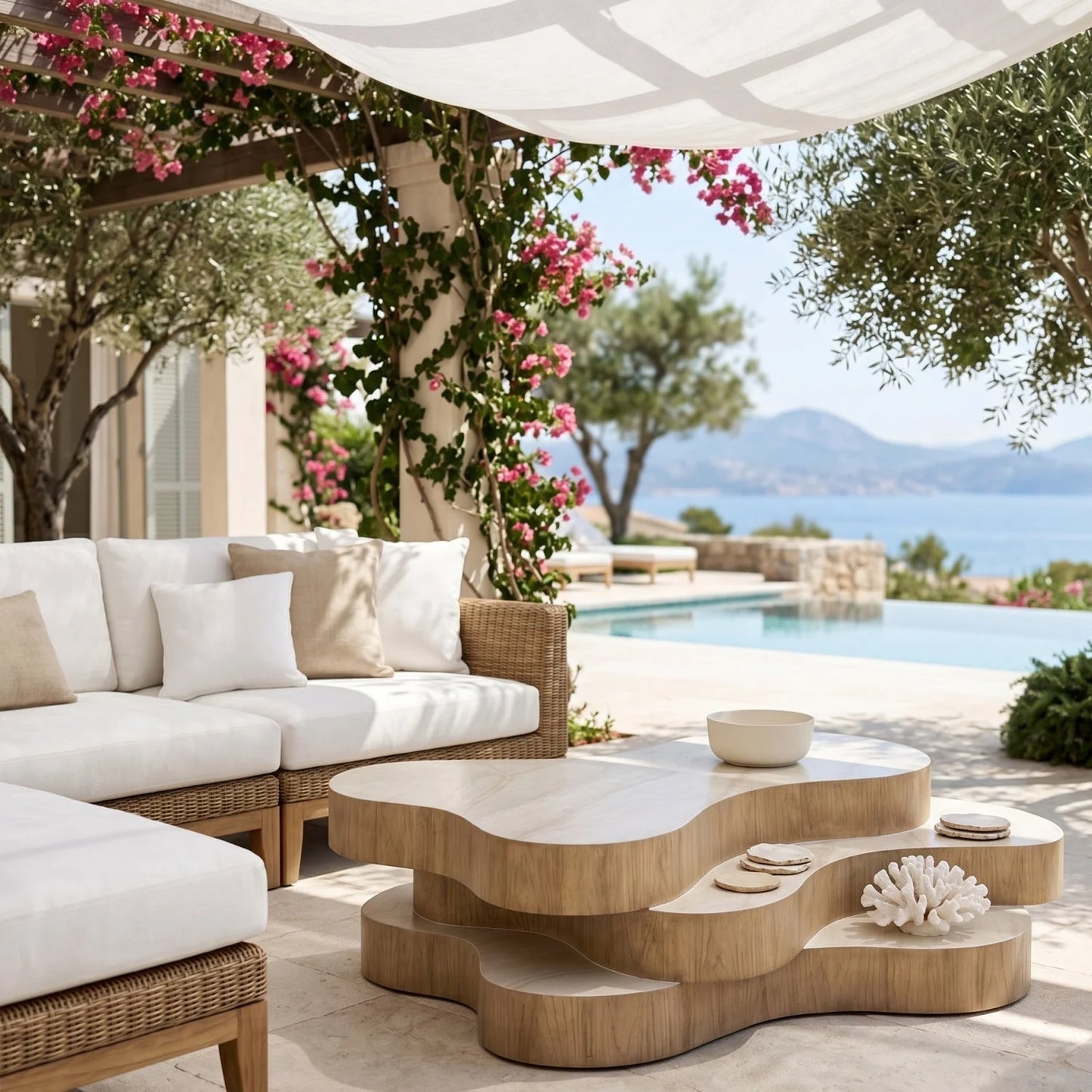 Luxury Layered Freeform Concrete Coffee Table Modern Italian Style for Villa