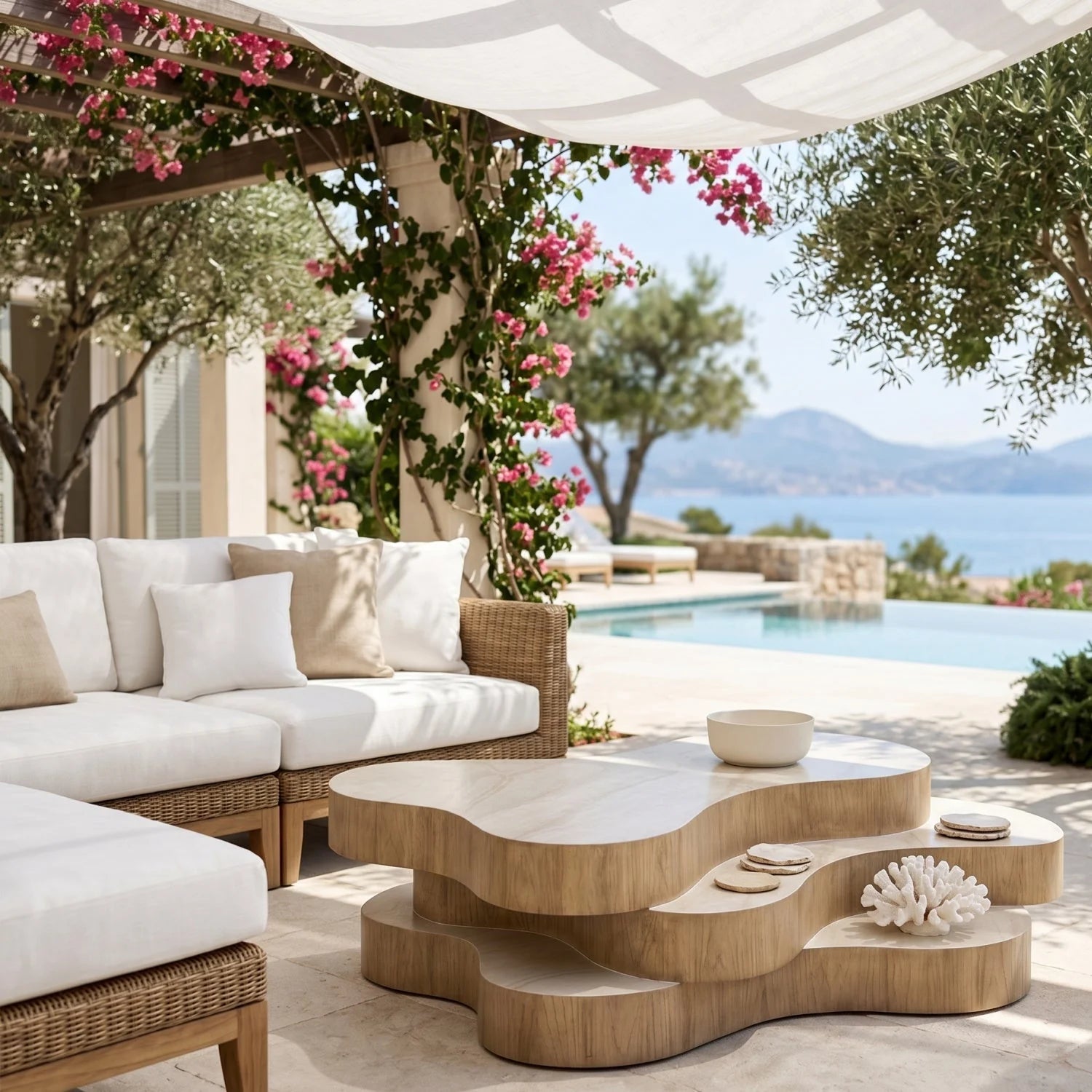 Luxury Layered Freeform Concrete Coffee Table Modern Italian Style for Villa