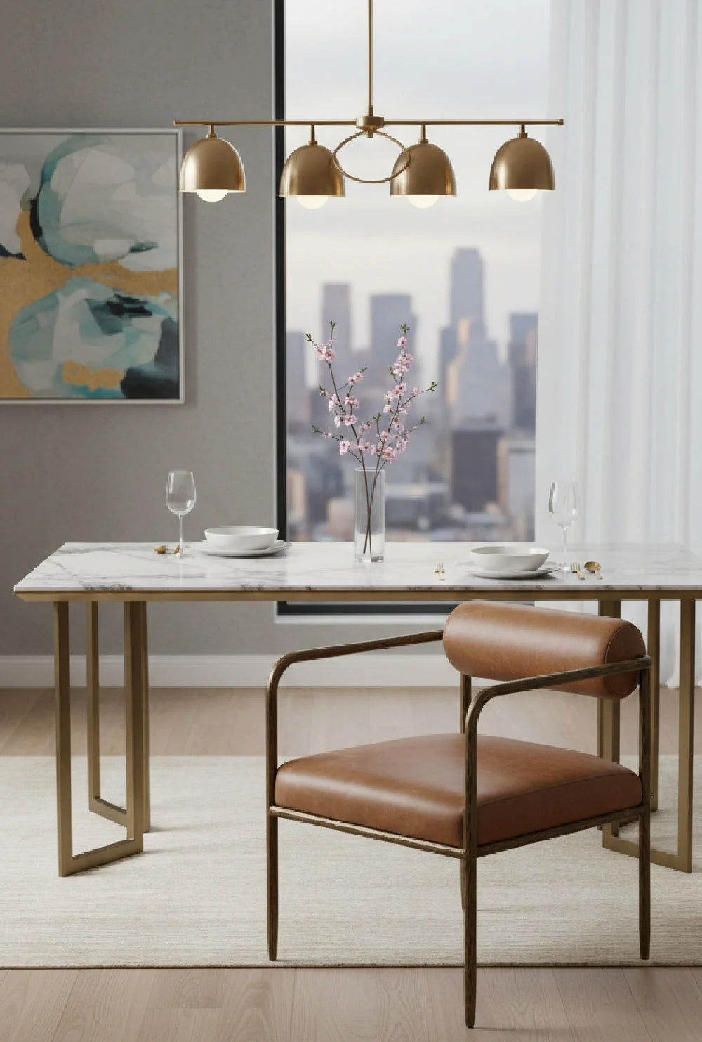 Luxury Leather Bolster-Back Modern Dining Chair European Style for Villa