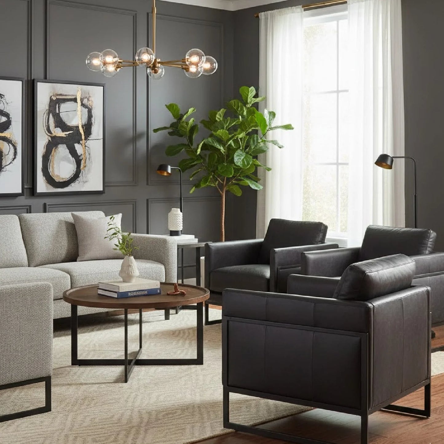 Luxury Leather Cantilevered Accent Chair European Style for Villa