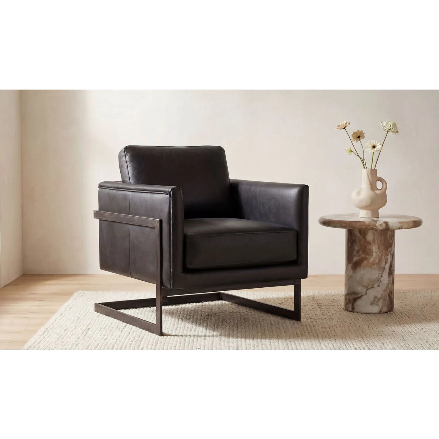 Luxury Leather Cantilevered Accent Chair European Style for Villa