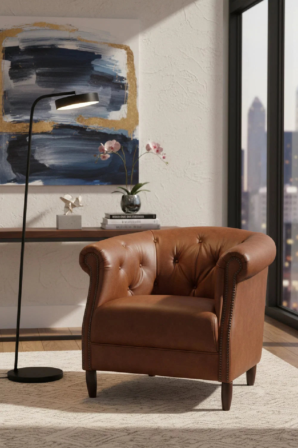 Luxury Leather Chesterfield Lounge Chair European Style for Villa