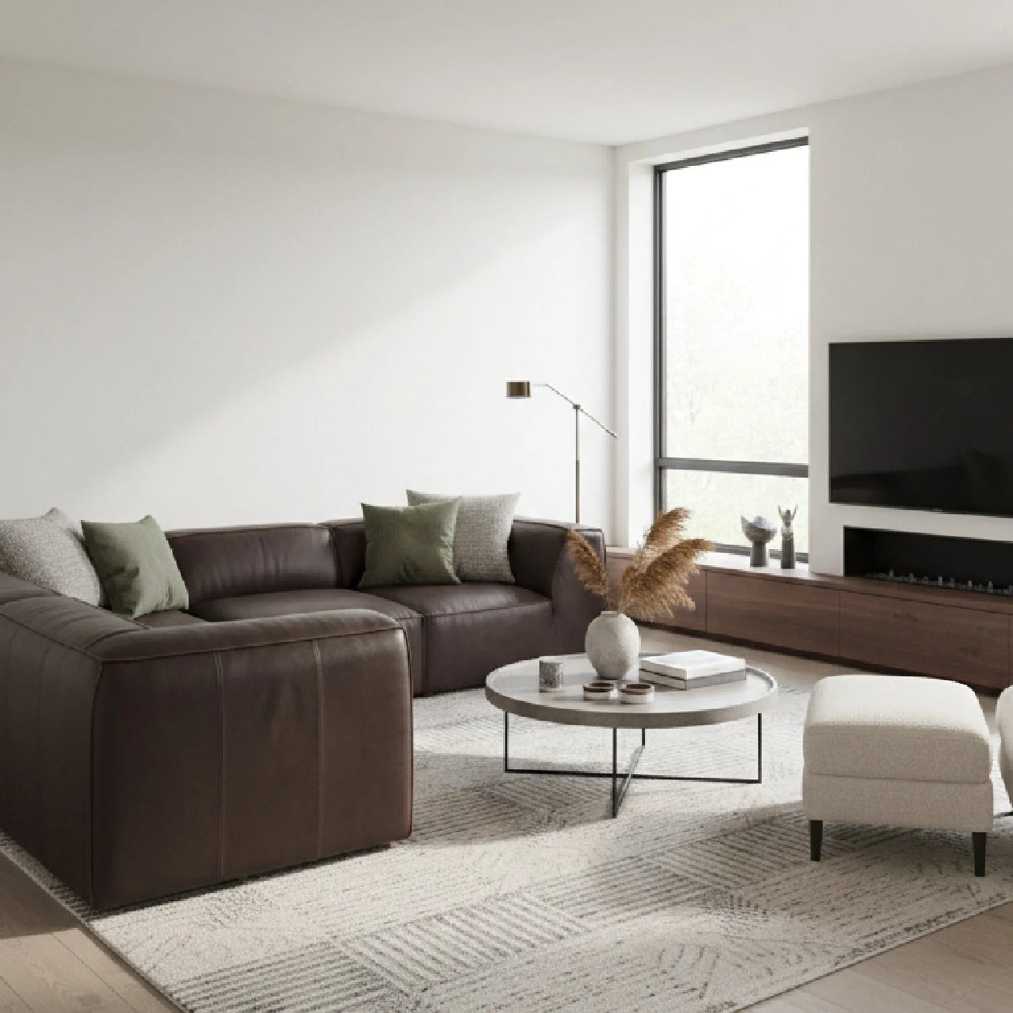 Luxury Leather L-Shaped Sectional Sofa Modern Italian Style for Villa