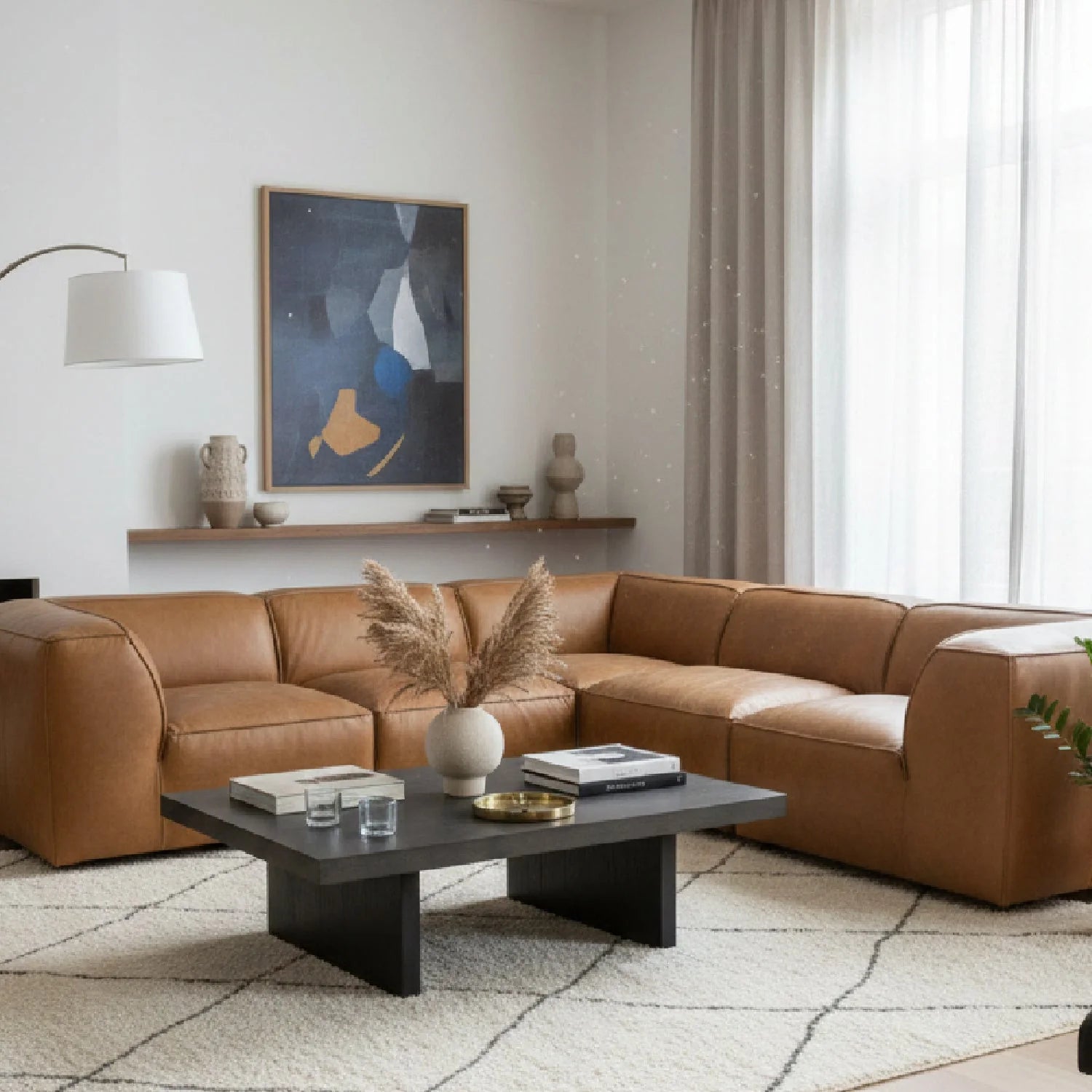 Luxury Leather L-Shaped Sectional Sofa Modern Italian Style for Villa