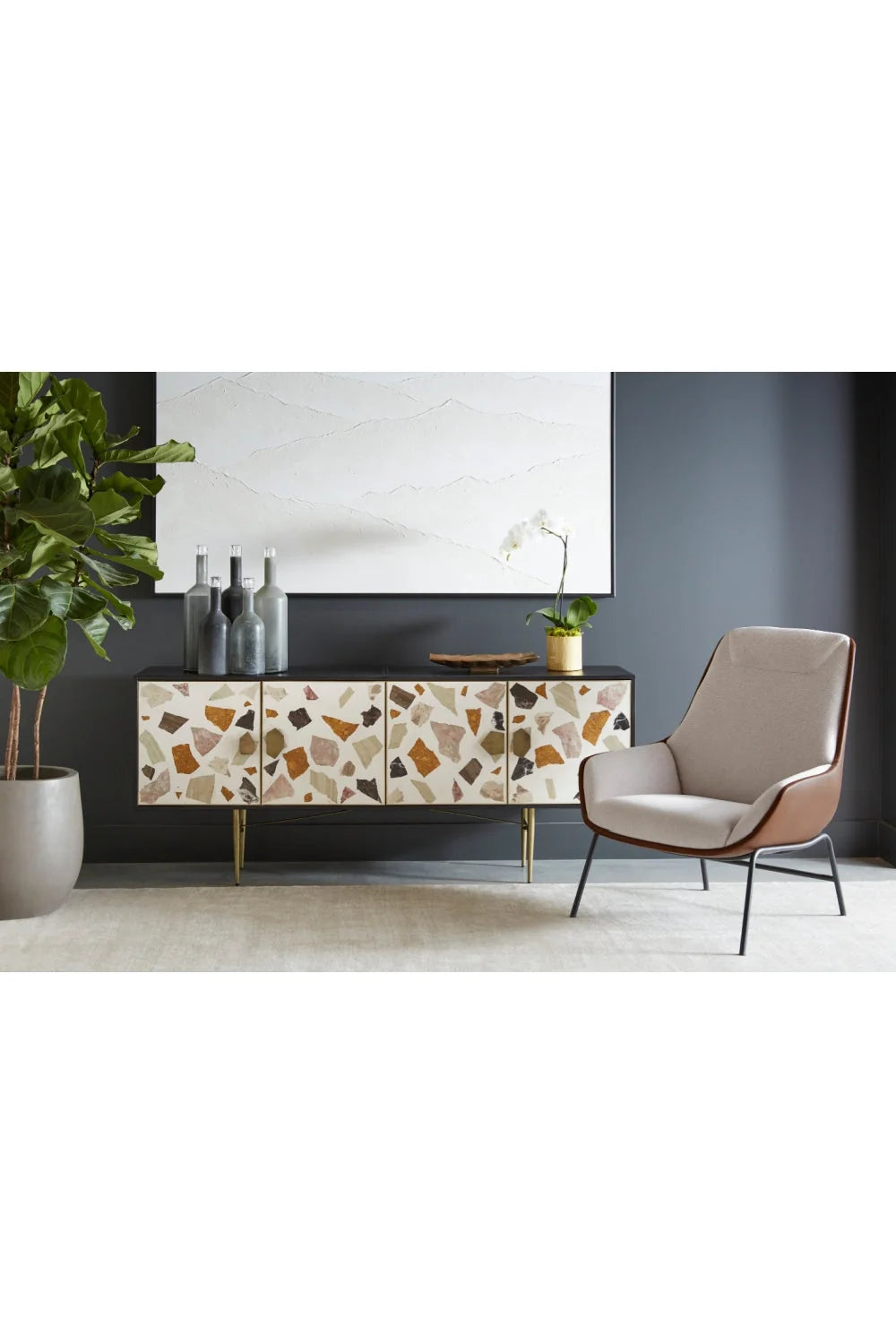 Luxury Leather Lounge Accent Chair European Style for Villa