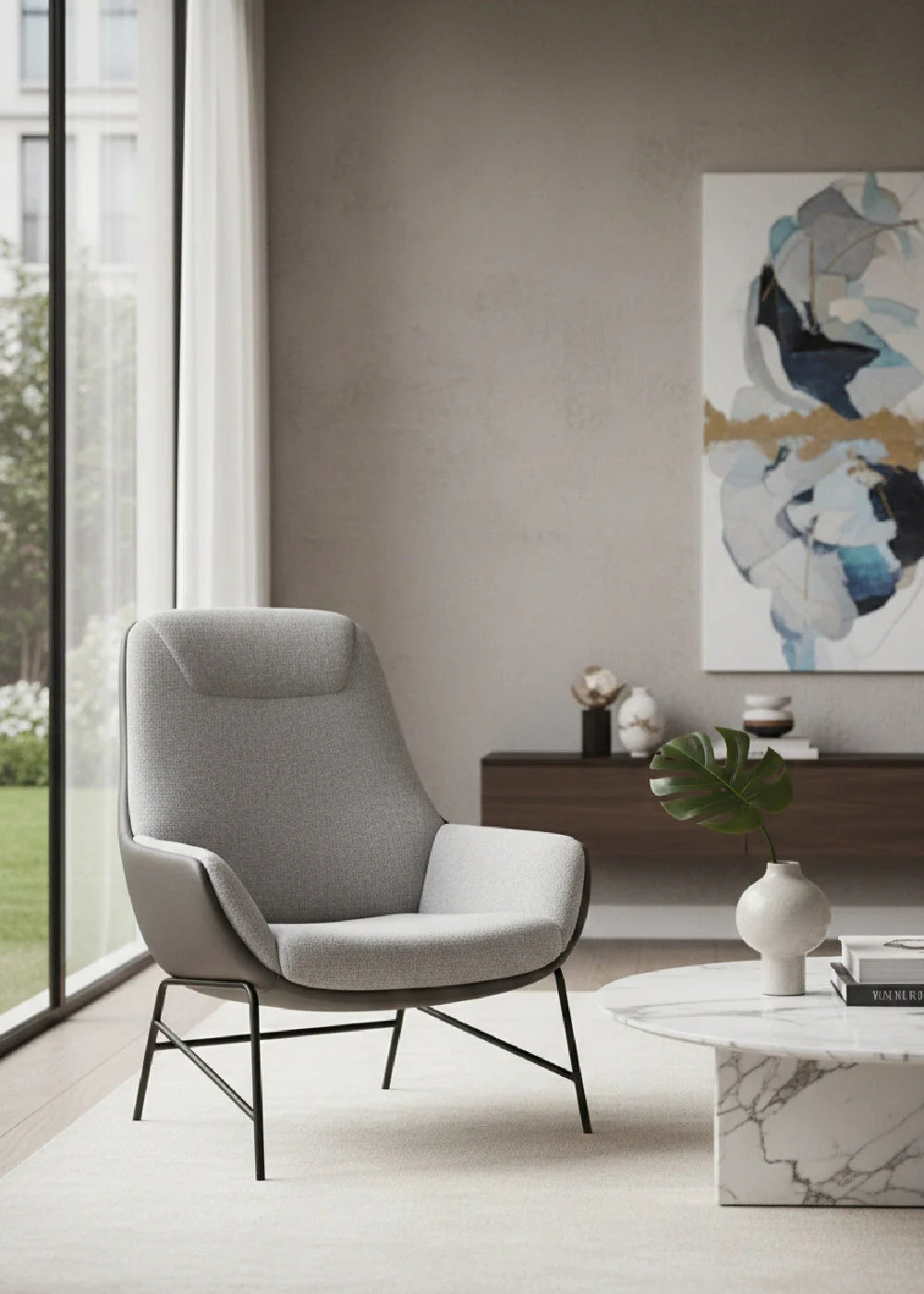 Luxury Leather Lounge Accent Chair European Style for Villa
