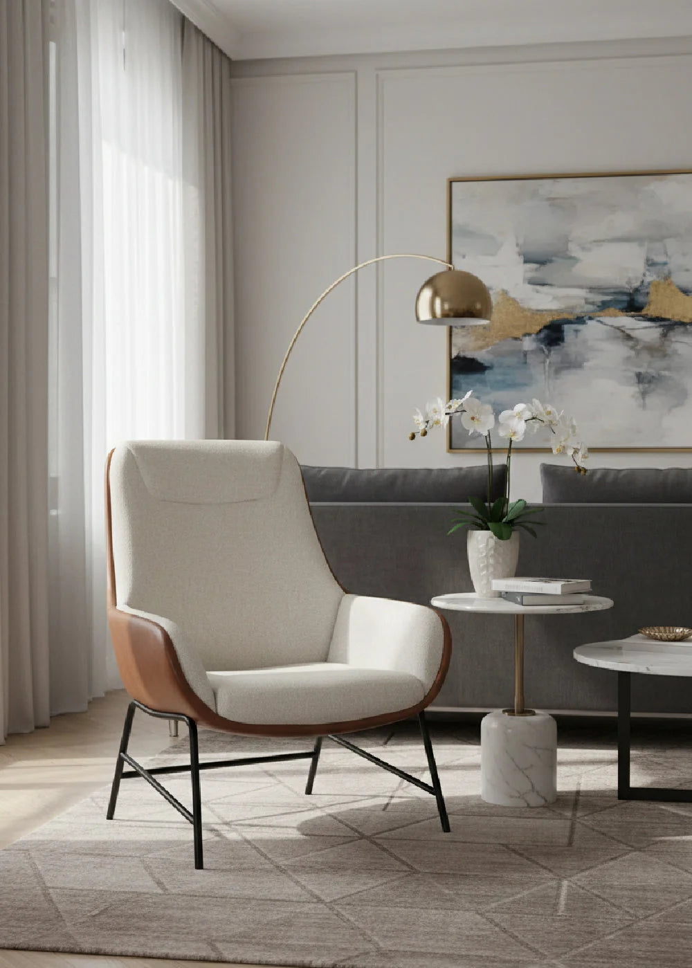 Luxury Leather Lounge Accent Chair European Style for Villa