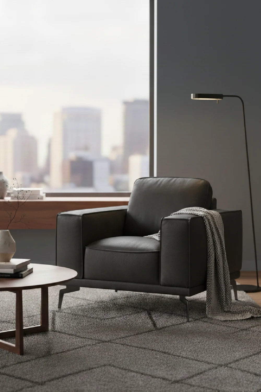 Luxury Leather Lounge Armchair Modern Italian Style for Villa