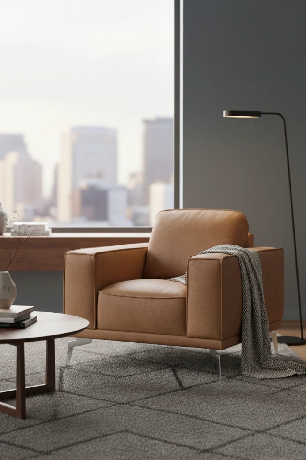 Luxury Leather Lounge Armchair Modern Italian Style for Villa