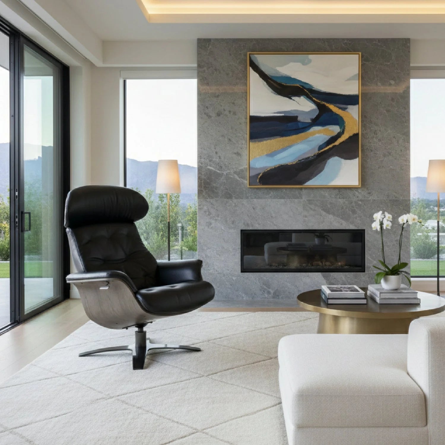 Luxury Leather Lounge Chair Modern Italian Style for Villa