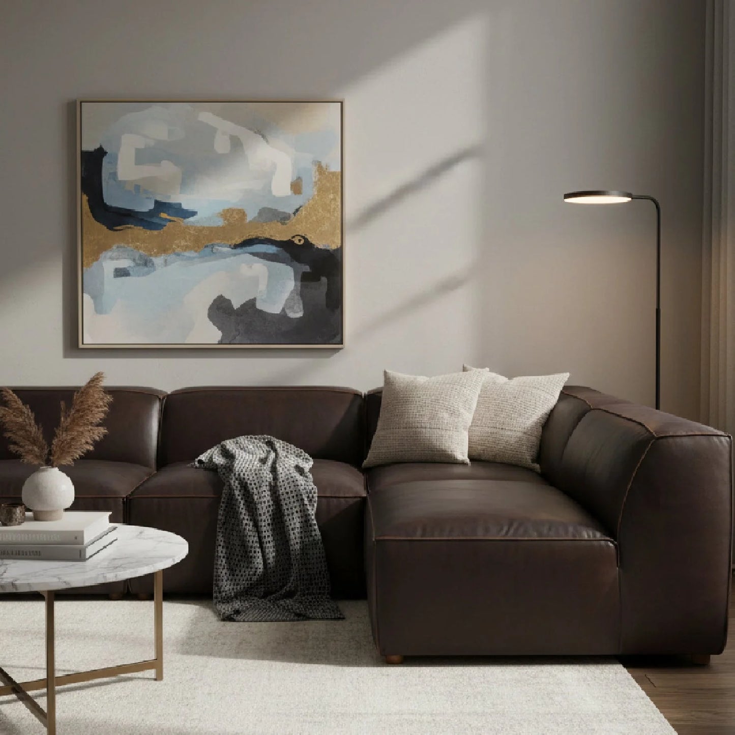 Luxury Leather Modular Sectional Sofa Modern Italian Style for Villa