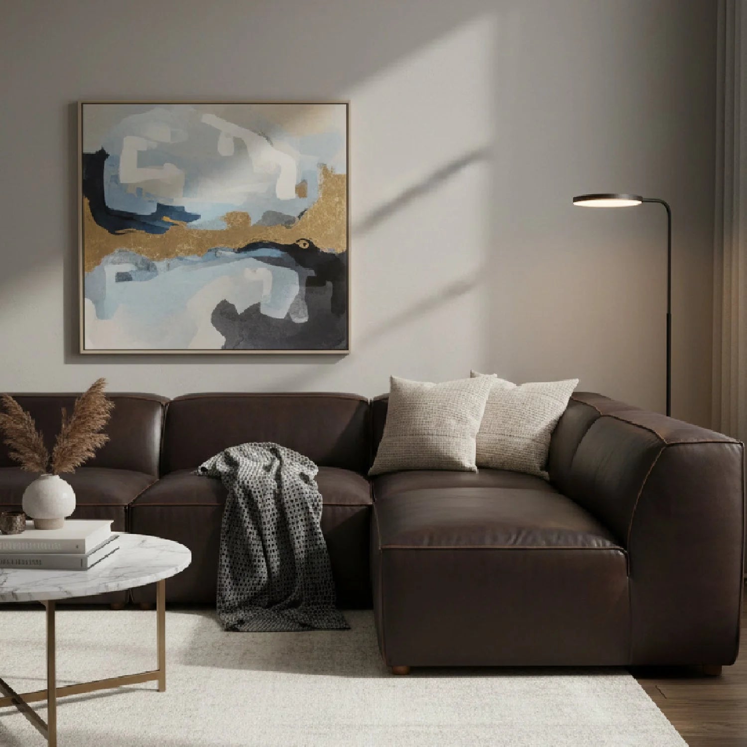 Luxury Leather Modular Sectional Sofa Modern Italian Style for Villa