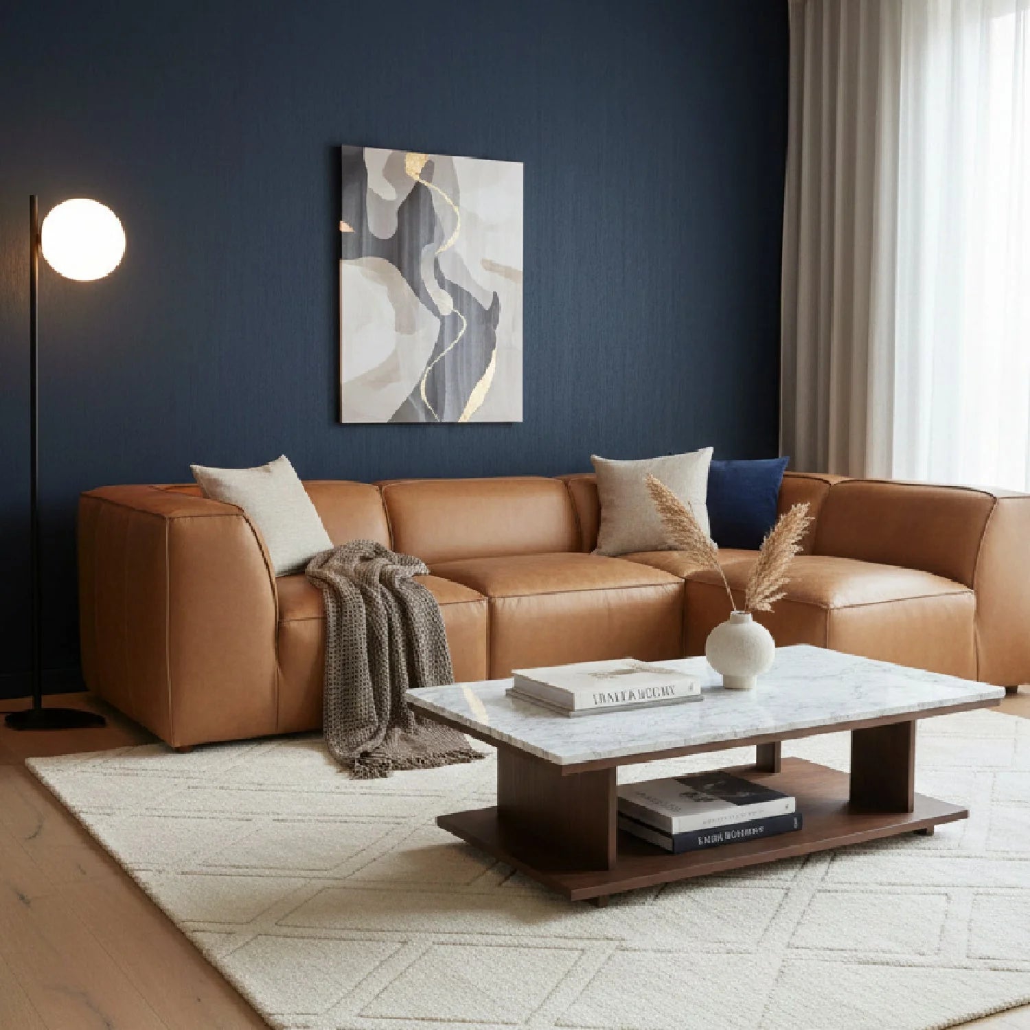 Luxury Leather Modular Sectional Sofa Modern Italian Style for Villa