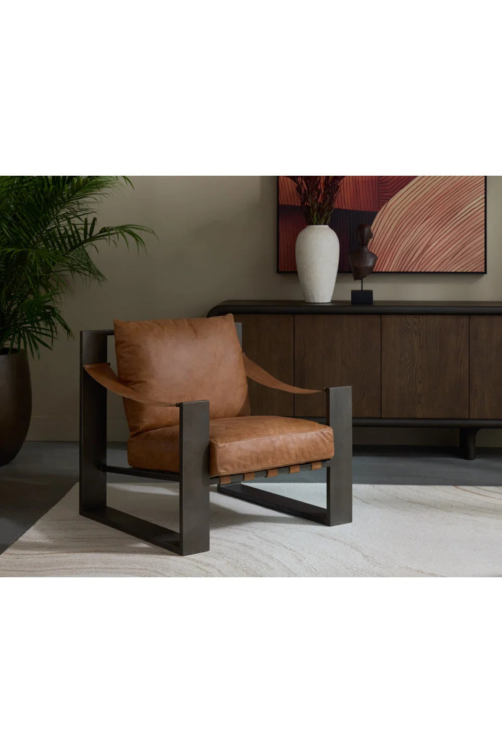 Luxury Leather Strapped Lounge Chair European Style for Villa