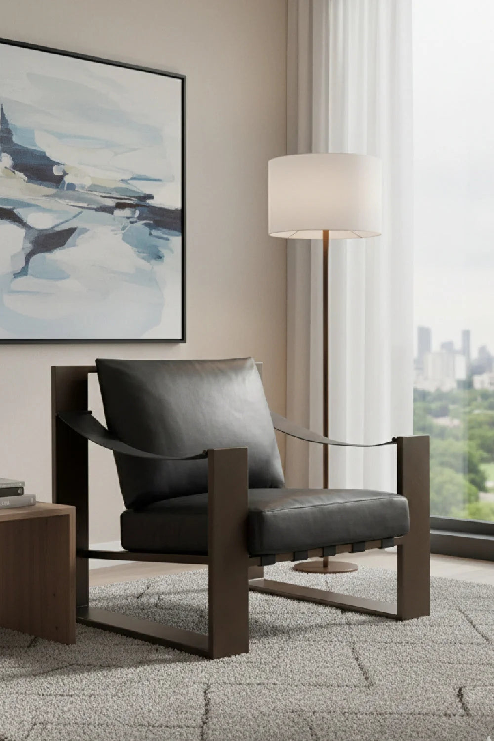 Luxury Leather Strapped Lounge Chair European Style for Villa