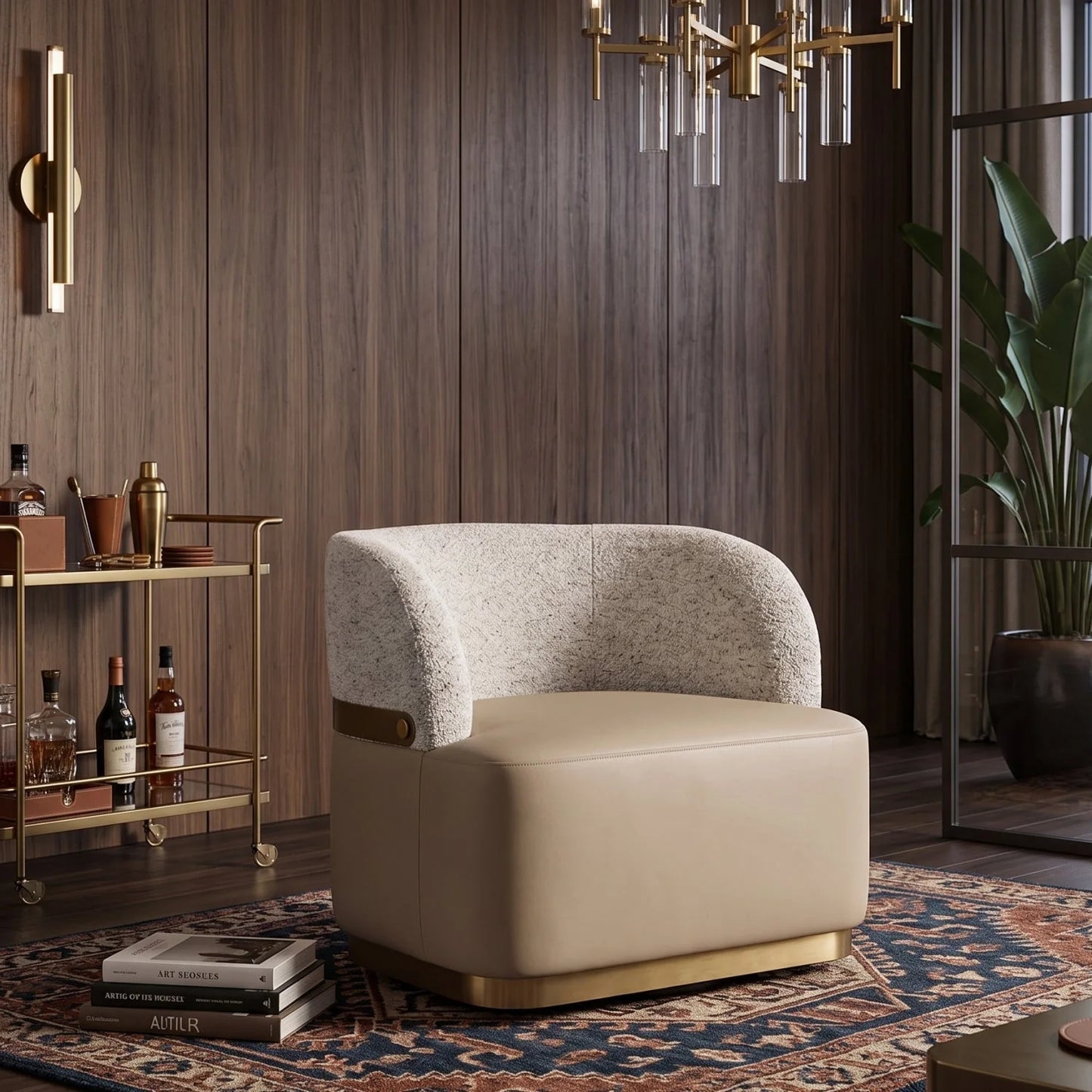 Luxury Leather Swivel Accent Chair European Style for Villa