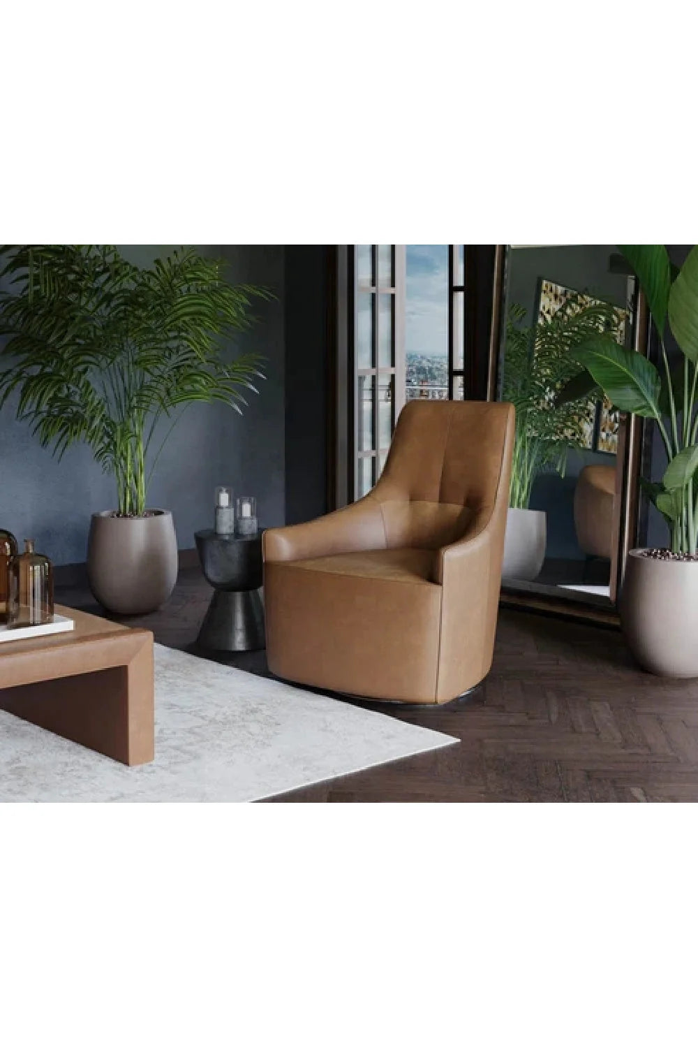 Luxury Leather Swivel Lounge Chair European Style for Villa