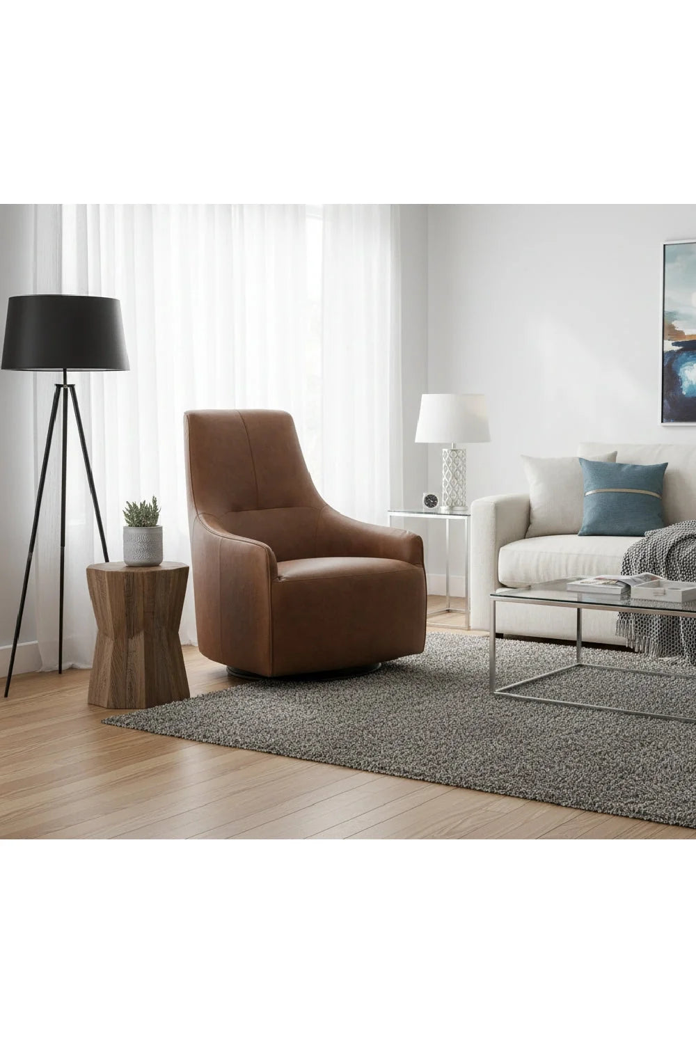 Luxury Leather Swivel Lounge Chair European Style for Villa