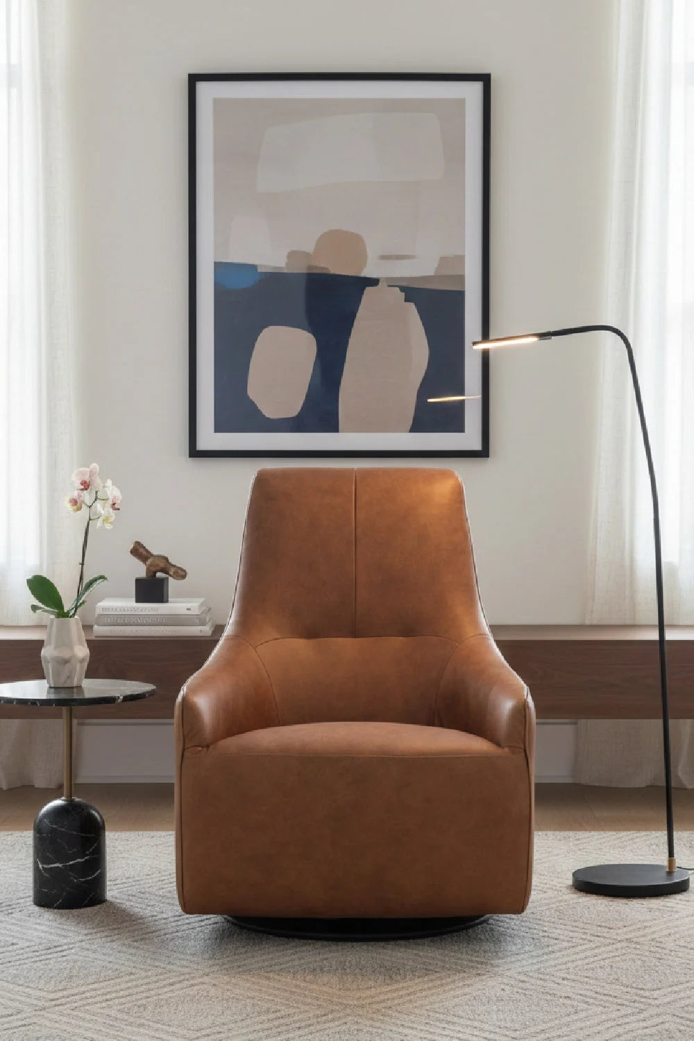 Luxury Leather Swivel Lounge Chair European Style for Villa