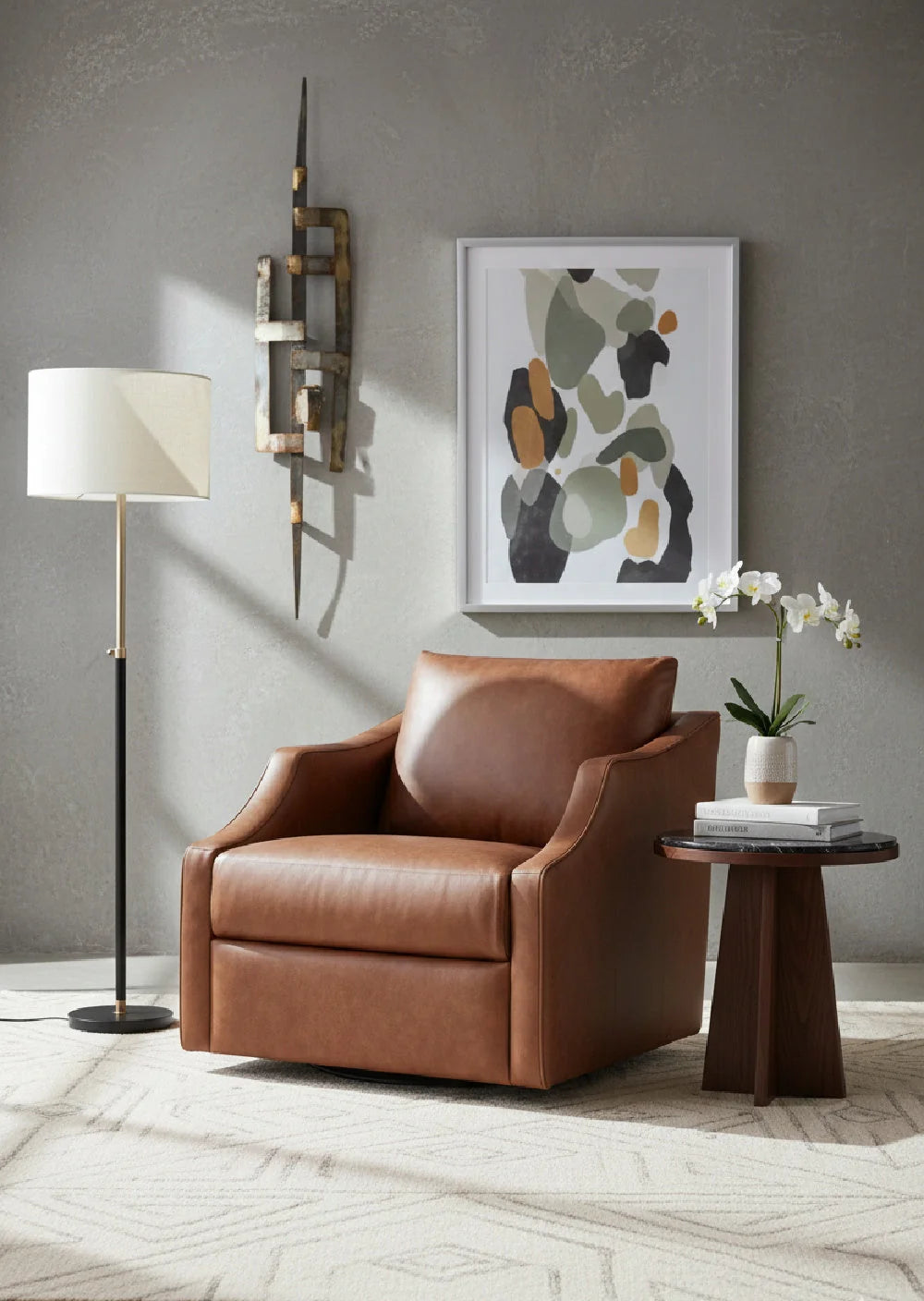 Luxury Leather Swivel Lounge Chair Modern Italian Style for Villa