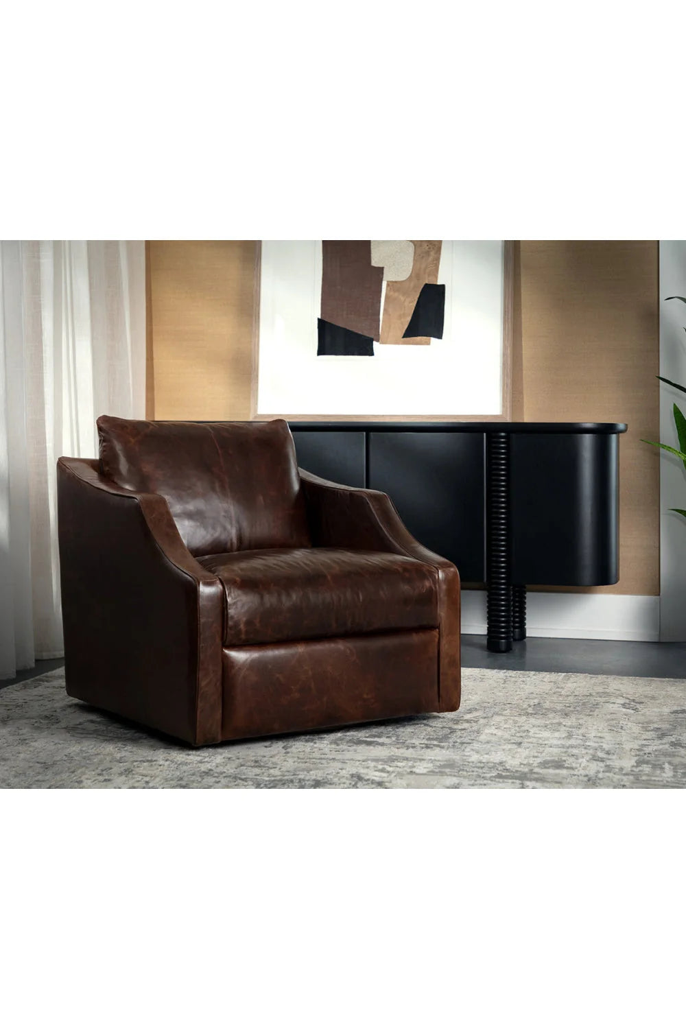 Luxury Leather Swivel Lounge Chair Modern Italian Style for Villa
