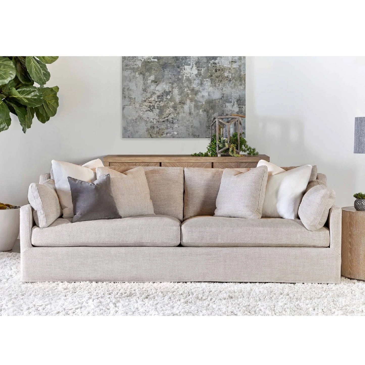 Luxury Lena Cream Linen Skirted Sofa Modern Italian Style for Villa
