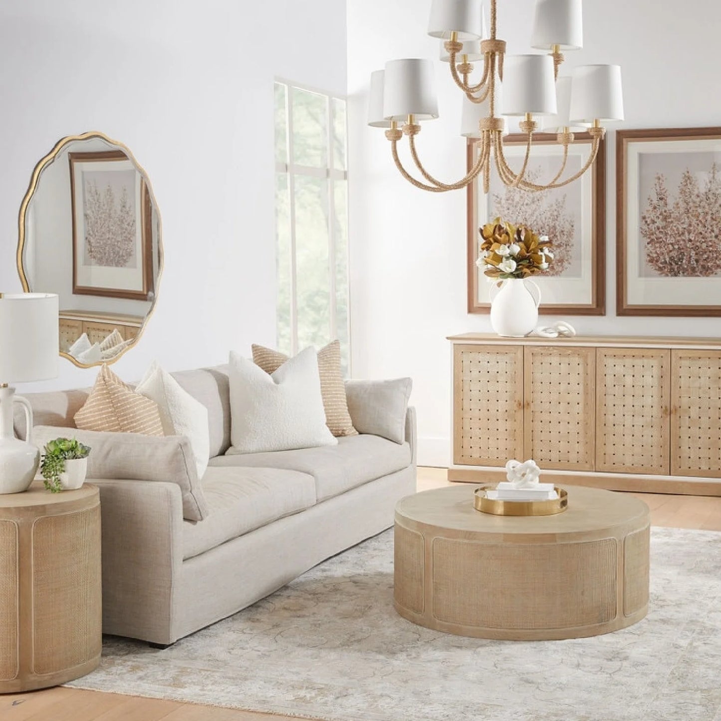 Luxury Lena Cream Linen Skirted Sofa Modern Italian Style for Villa