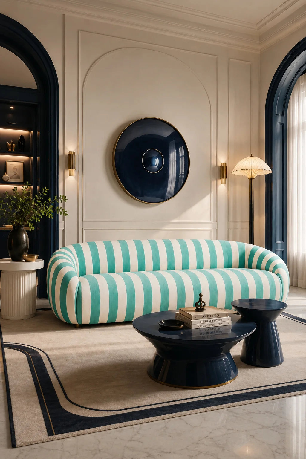 Luxury Lido Striped Curved Sofa Modern Italian Style for Villa