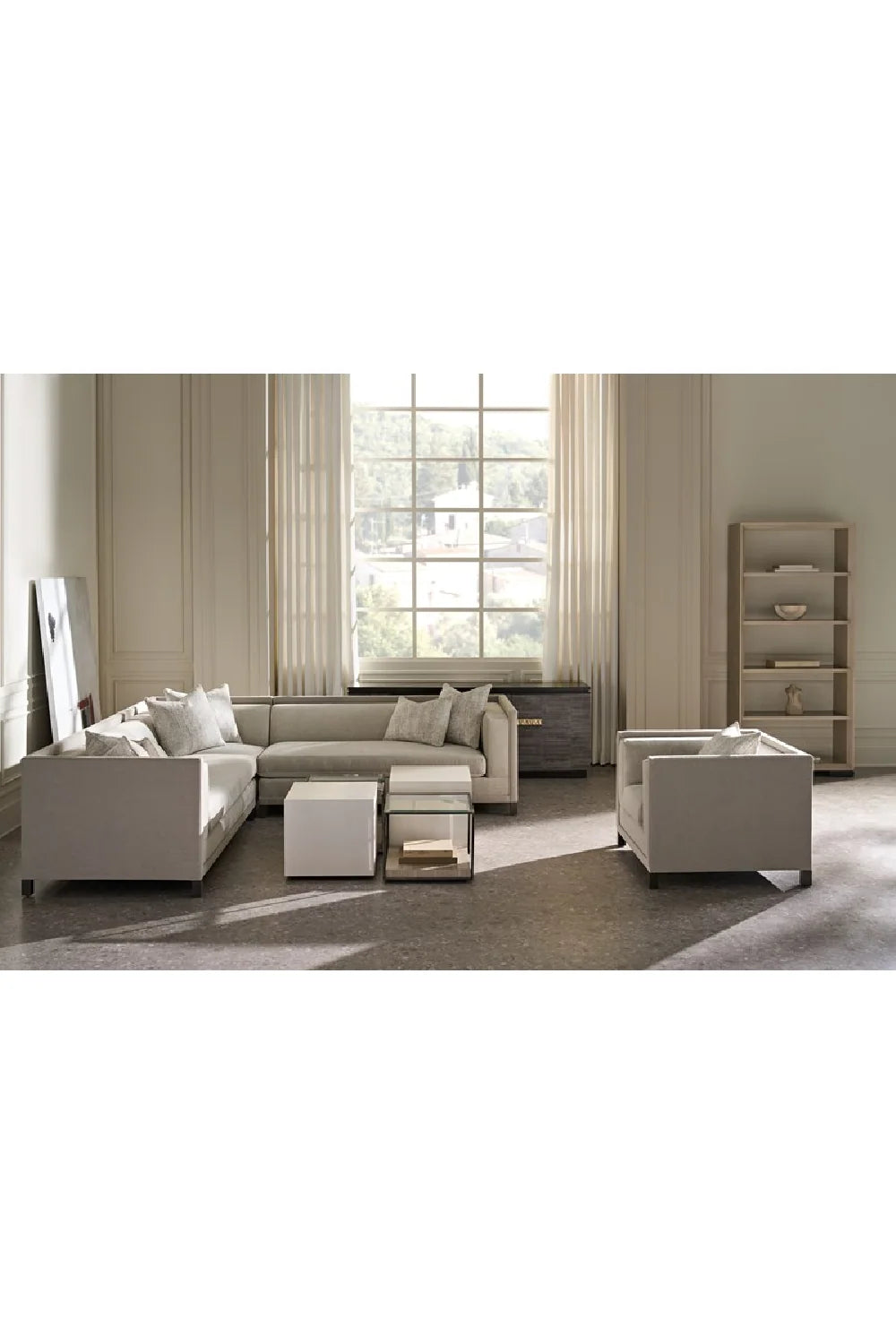 Luxury Light Gray Fabric Sectional Chair Modern Italian Style for Villa