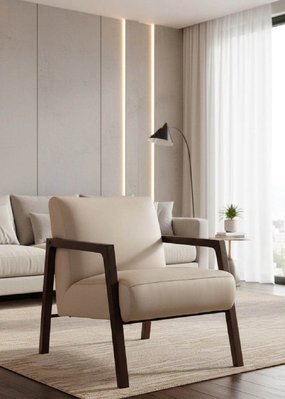 Luxury Light Gray Leather Accent Chair European Style for Villa