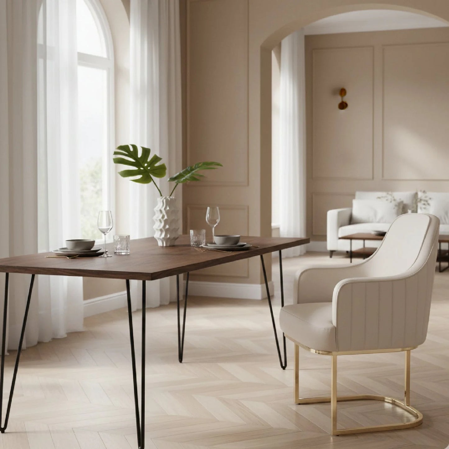 Luxury Light Gray Leather Modern Dining Chair European Style for Villa
